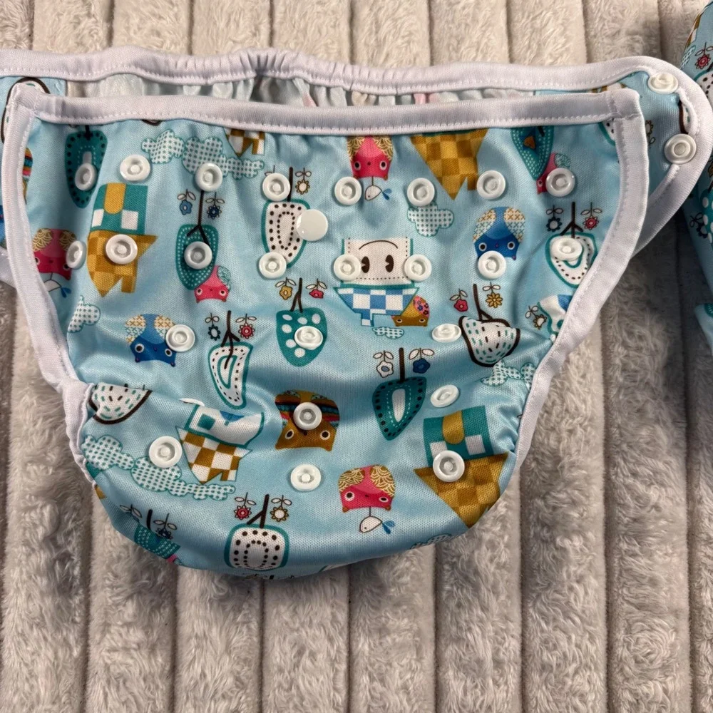 Fox Kit Diapers Set of 4 Adjustable Pocket Diaper Covers Blue Owl Print